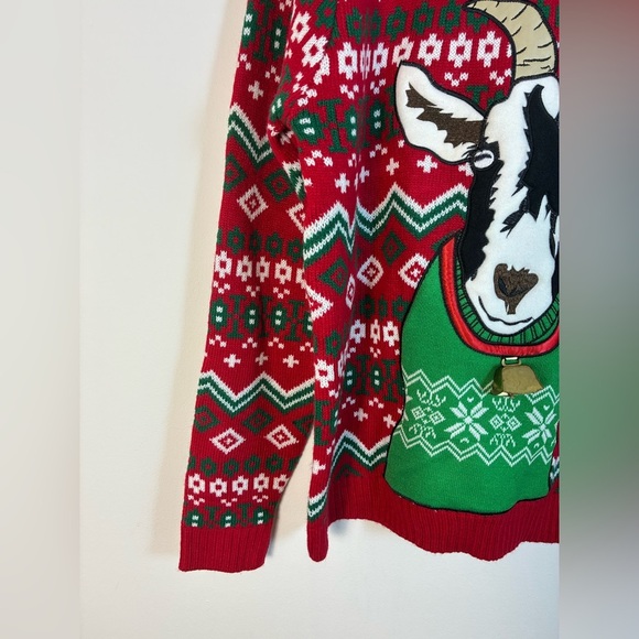33 Degrees Mens Christmas Sweater Large Goat with Bell Ugly Sweater Holiday - Picture 5 of 10